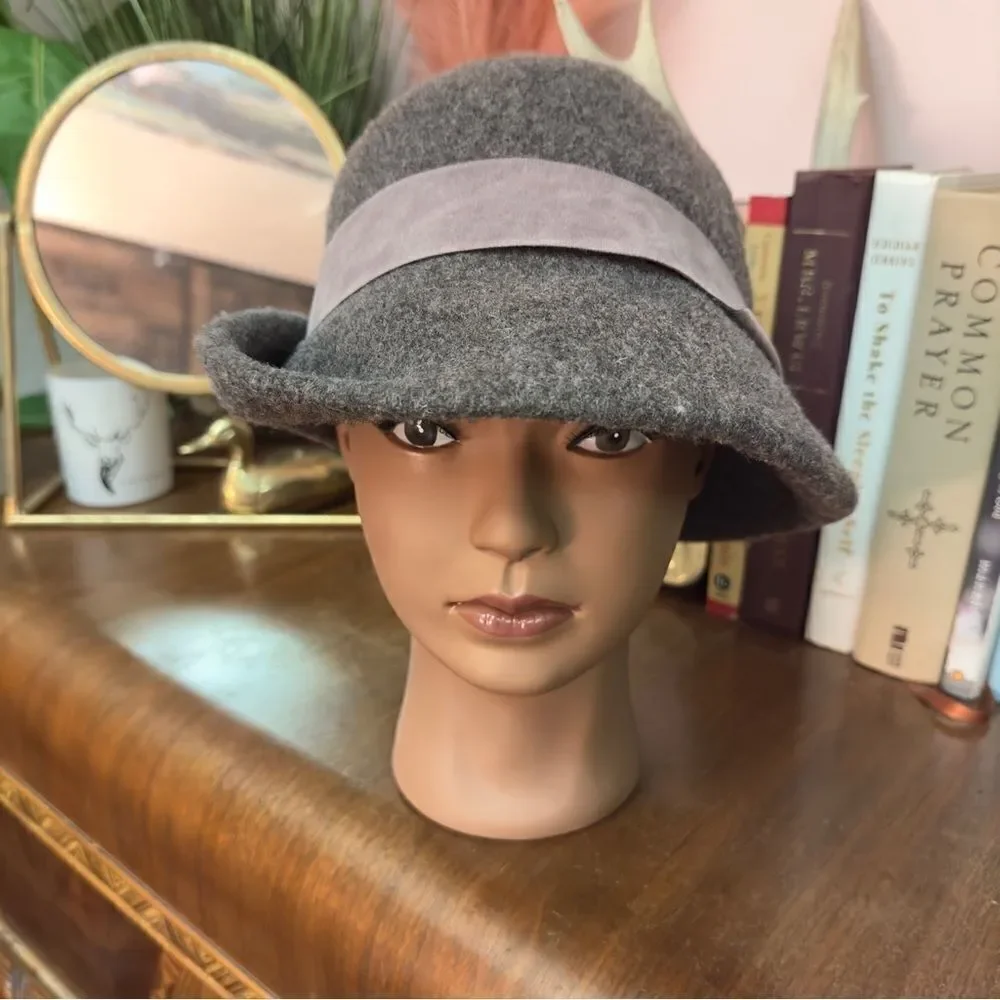 Shihreen grey wool fedora style vintage inspired hat ribbon trim - Picture 2 of 12